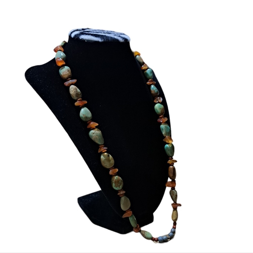 Handmade‎ Women's Natural Stones Brown & Turquoise Color Size 12.5 Inches
